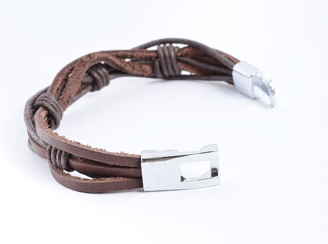 Läderarmband i flera lager med titaniumlåsning -Brun - 4