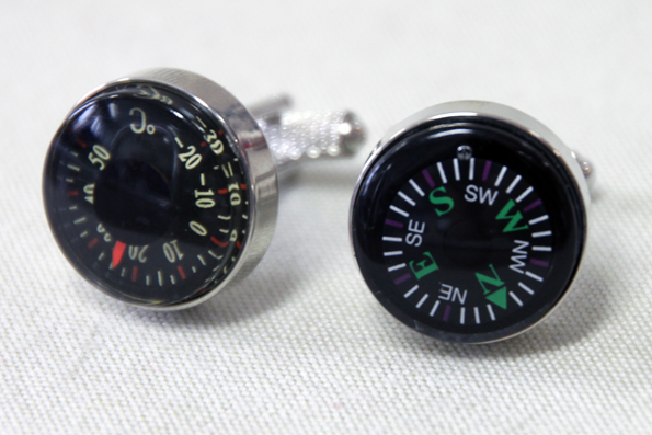 Cufflinks Thermometer Compass-Silver