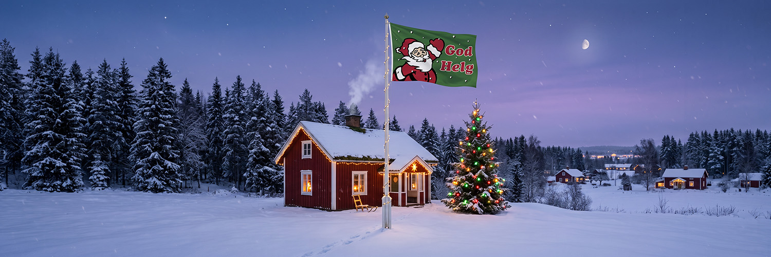 Jul flagga i vinterlandskap