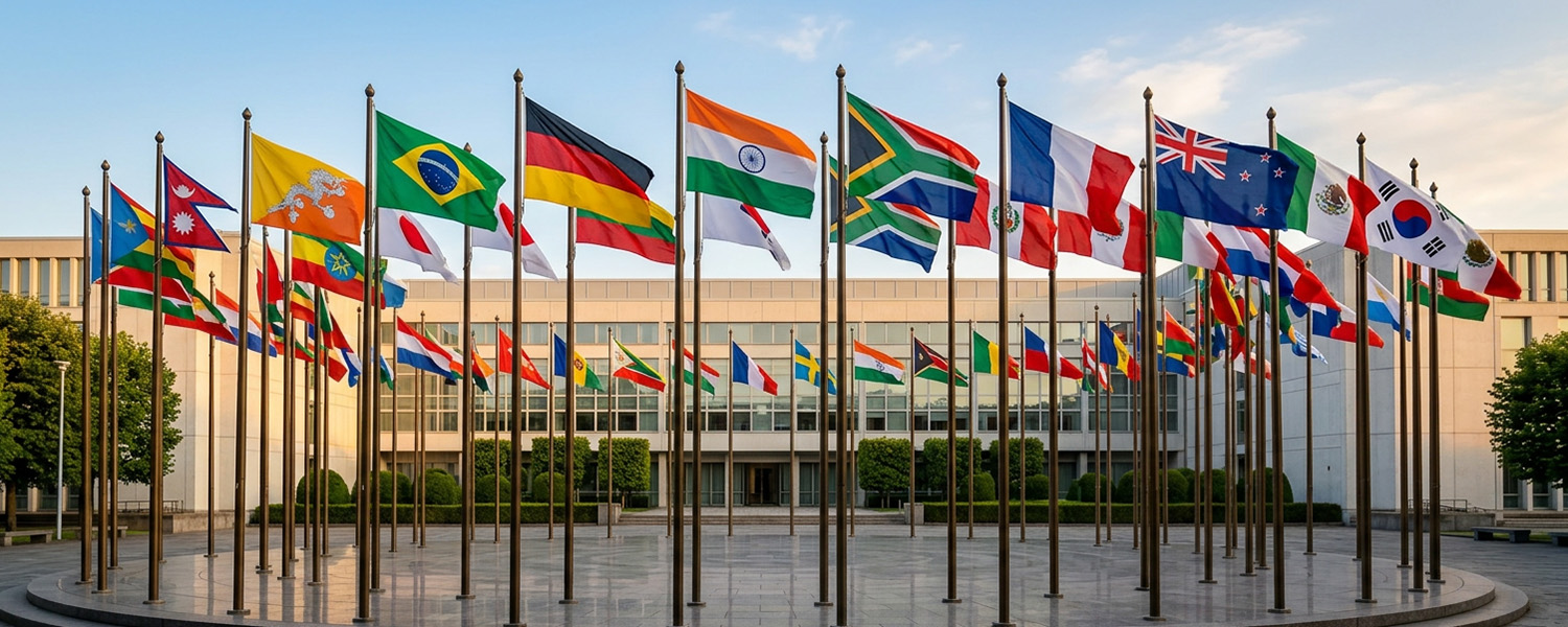 Utländska flaggor! Låt era tillresta gäster känna sig välkomna. 