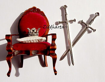 1 Krona + 2 Svärd - till Dockskåp Diorama Dockhus Miniatyr 1:12 Crown & Swords