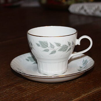 Rörstrand - Porslin - Grå bladdekor - Kaffekopp
