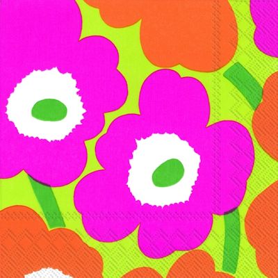 Servett Unikko rosa-grön från Marimekko 