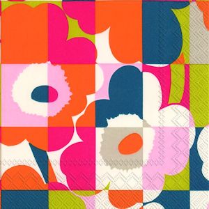  Mini-Ruutu-Unikko orange servett från Marimekko 