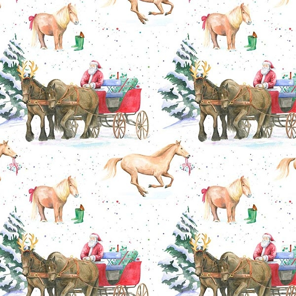 Christmas Wrap Horse Motif The Arty Penguin Horse And Carriage - 3