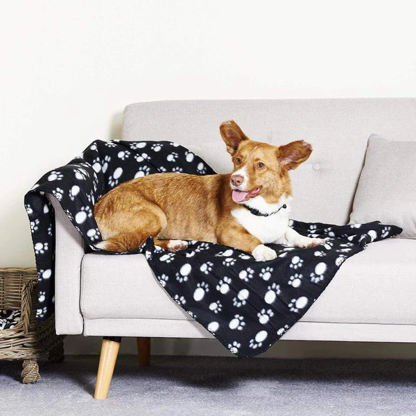 Dog Blanket Paw Print Black - 2
