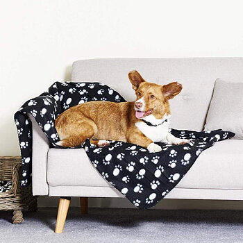 Dog Blanket Paw Print Black