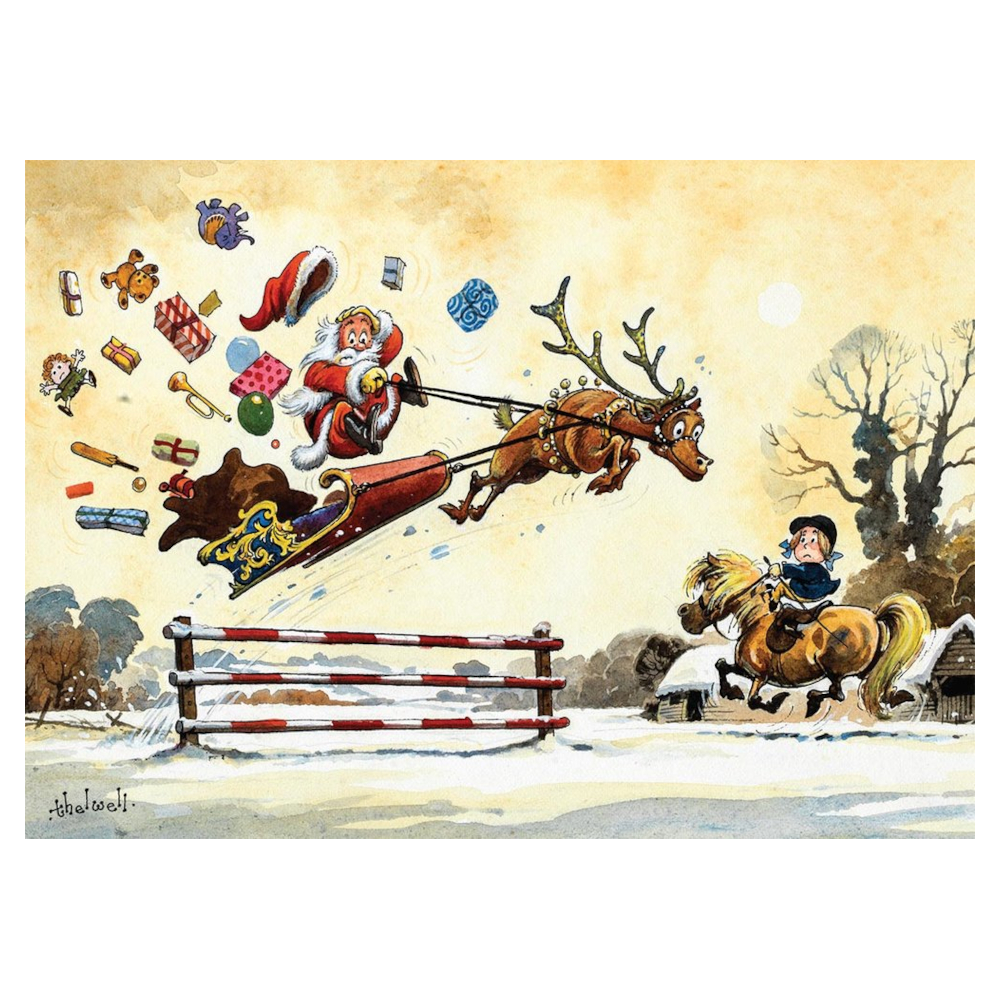Christmas Card Thelwell Horse Motif Showjumping Santa