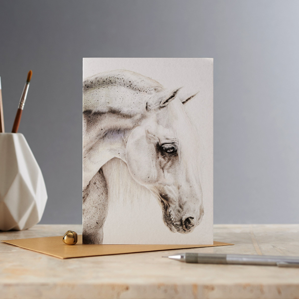 Greeting Card Deckled Edge Art Horse Motif Flea Bitten Grey