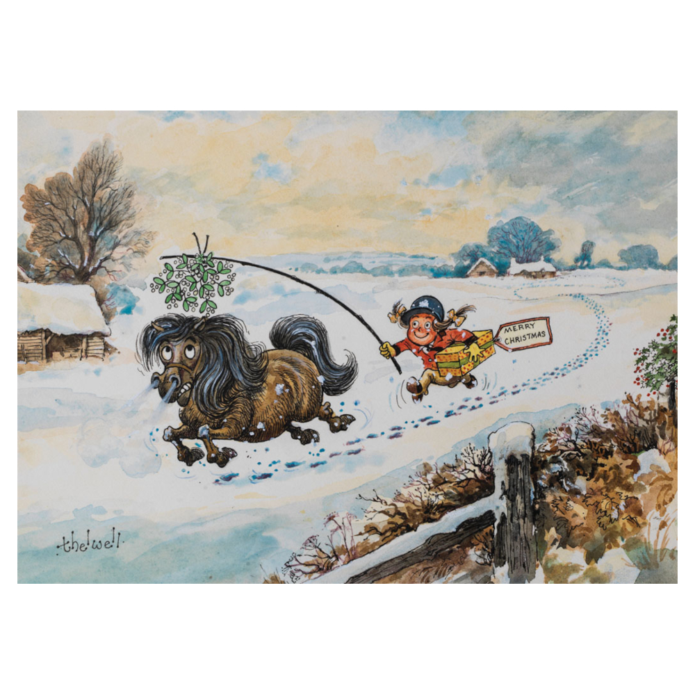 Christmas card Thelwell Horse motif Under The Mistletoe