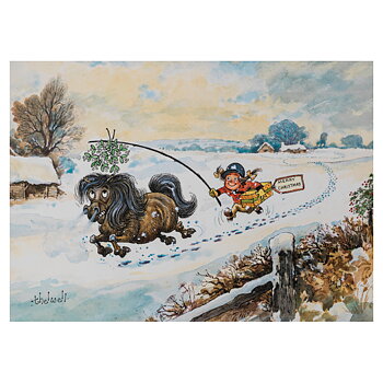 Christmas card Thelwell Horse motif Under The Mistletoe