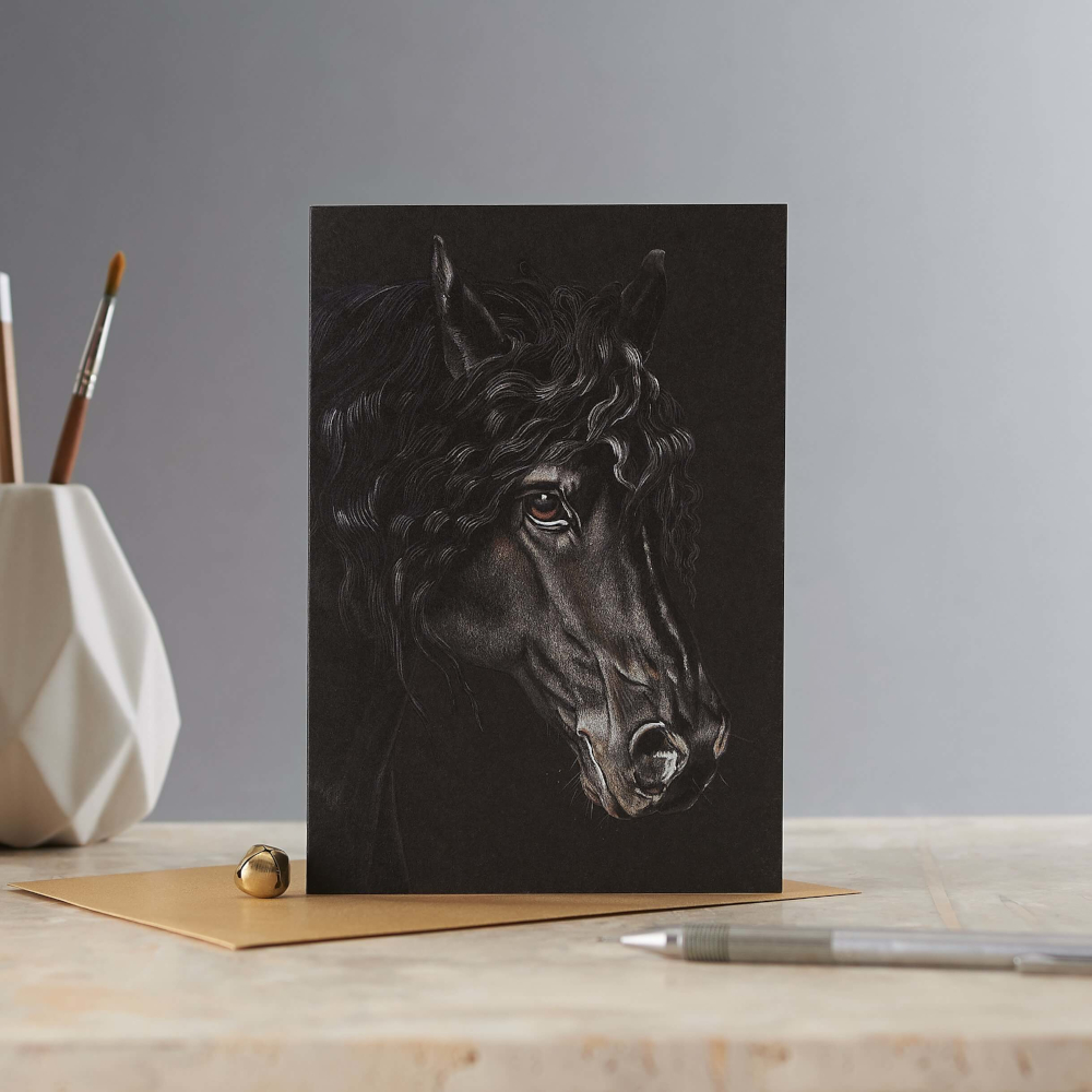 Kort Deckled Edge Art Hästmotiv The Friesian
