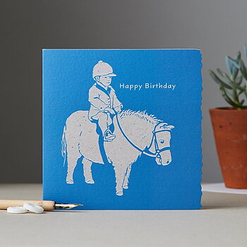 Birthday Card Deckled Edge Art Horse Motif Shetland Happy Birthday