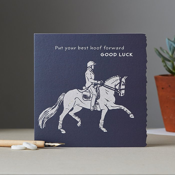 Card Deckled Edge Art Horse Motif Good Luck