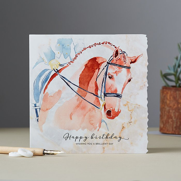 Birthday Card Deckled Edge Art Horse Motif Wishing You A Brilliant Day