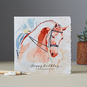 Birthday Card Deckled Edge Art Horse Motif Wishing You A Brilliant Day