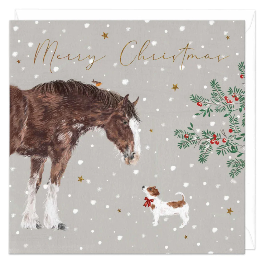 Christmas Card Whistlefish Horse Motif Clydesdale And Dog