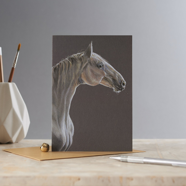 Kort Deckled Edge Art Hästmotiv The Grey