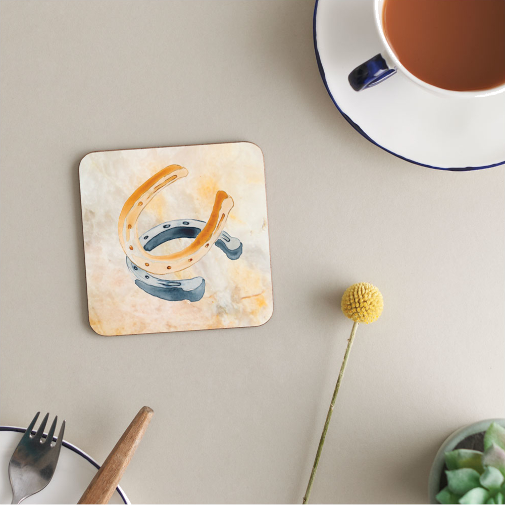 Coaster Deckled Edge Art Horse Motif Horseshoes