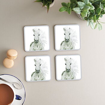 Coaster Deckled Edge Art Horse Motif Georgeous Grey