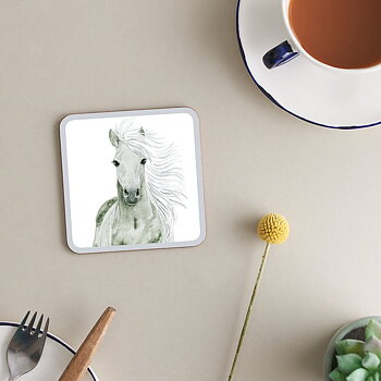 Coaster Deckled Edge Art Horse Motif Georgeous Grey