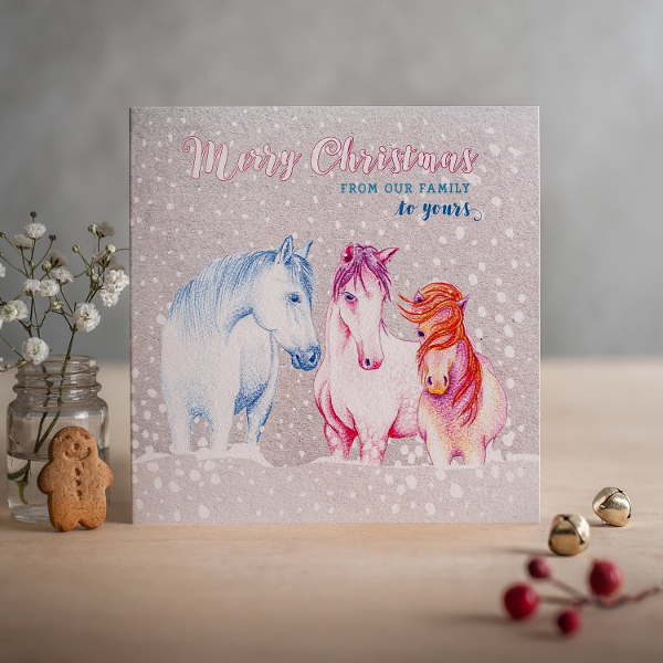 Christmas Card Deckled Edge Art Horse Motif From Our Family