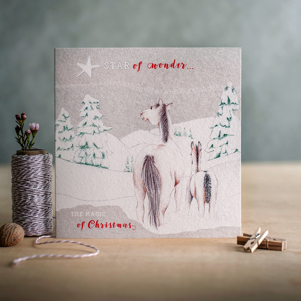 Christmas Card Deckled Edge Art Horse Motif The Magic Of Christmas