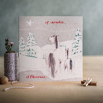Christmas Card Deckled Edge Art Horse Motif The Magic Of Christmas