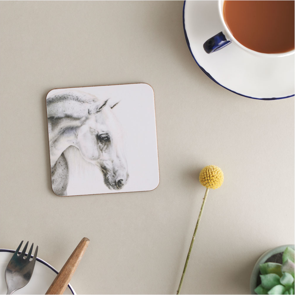 Coaster Deckled Edge Art Horse Motif Flea Bitten Grey
