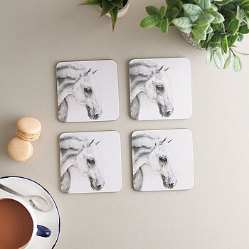 Coaster Deckled Edge Art Horse Motif Flea Bitten Grey
