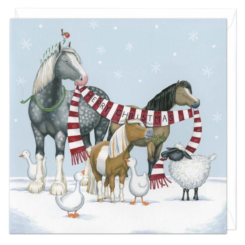 Christmas Card Whistlefish Horse Motif Horses Scarf