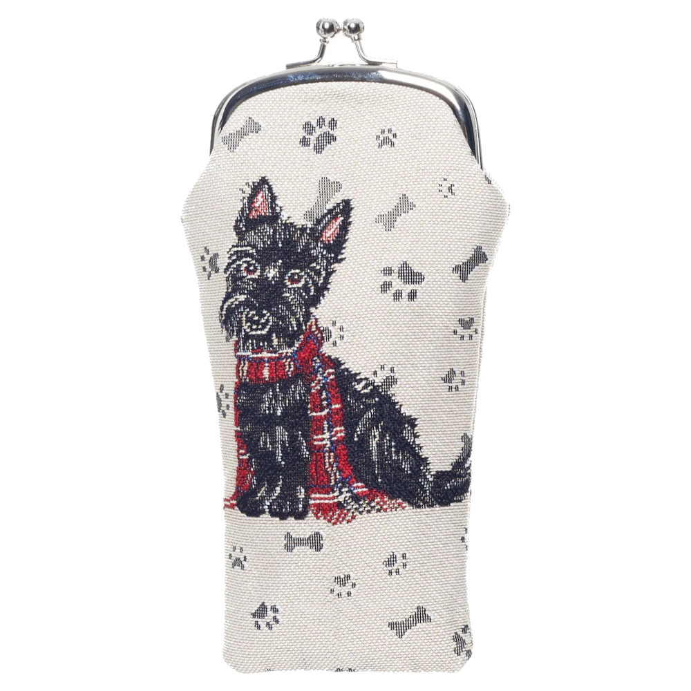 Glass Pouch Bag Signare Dog Motif Scottie White