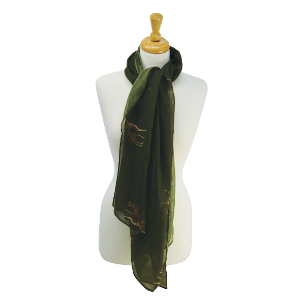 Scarf Hy Equestrian Stag Print Dark Green