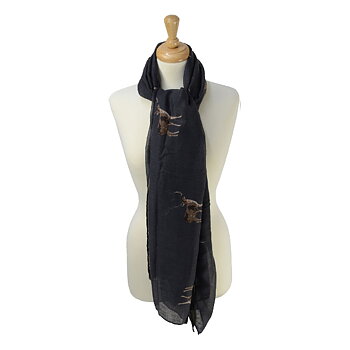 Scarf Hy Equestrian Stag Print Dark Grey 