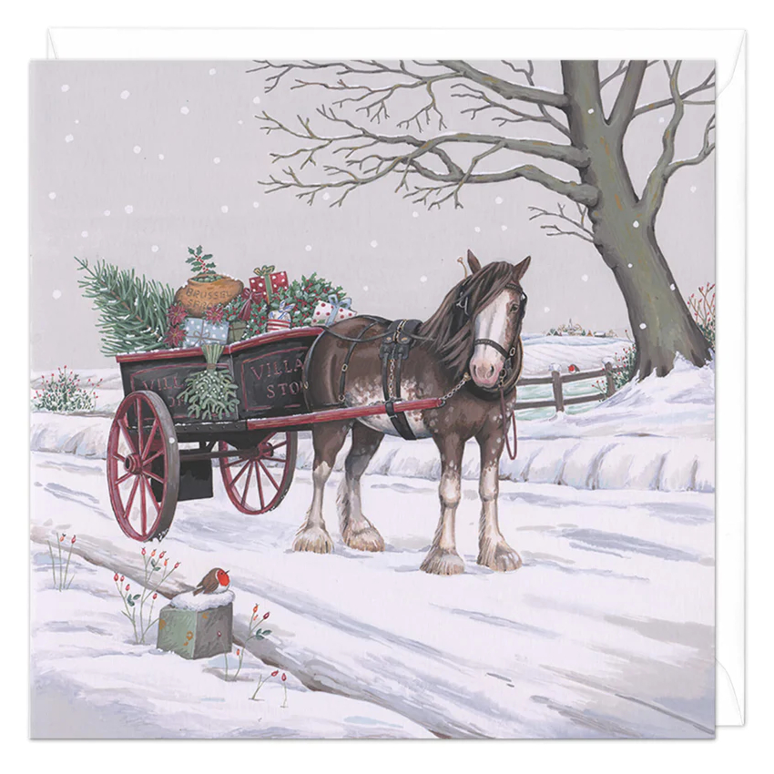 Julkort Whistlefish Hästmotiv Heavy Horse And Cart