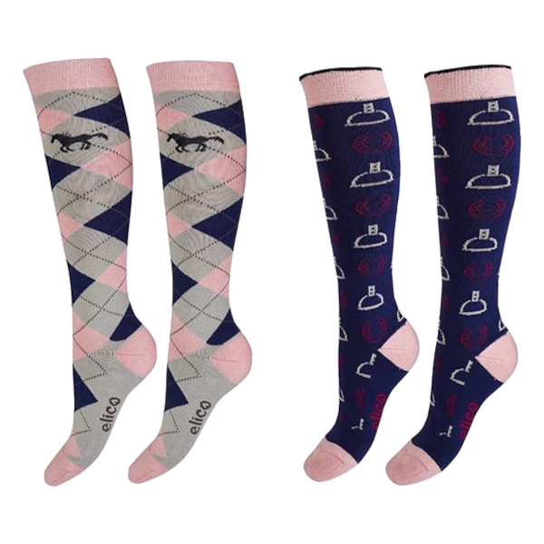 Riding Socks Elico Milan Navy/Pink/Grey 2-pack