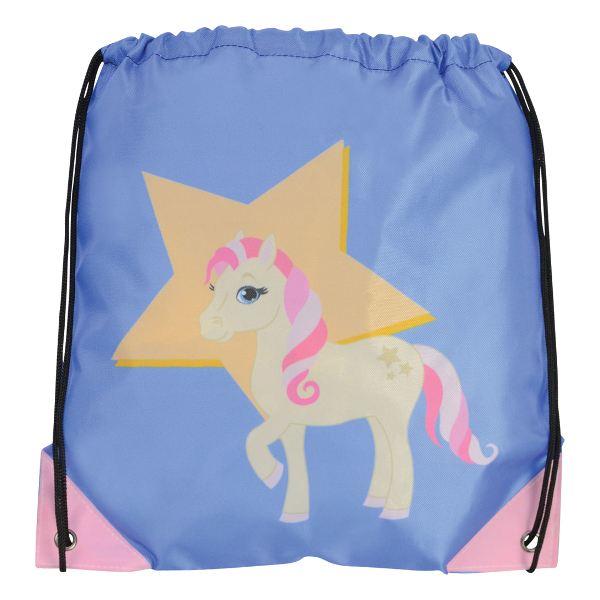 Drawstring Bag Hy Equestrian Horse Motif Star In Show Blue