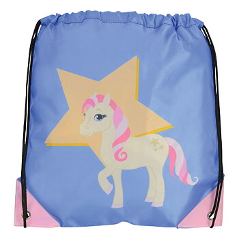 Drawstring Bag Hy Equestrian Horse Motif Star In Show Blue