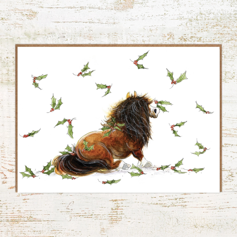 Christmas Card Pony Nut Gifts Horse Motif Holly Christmas