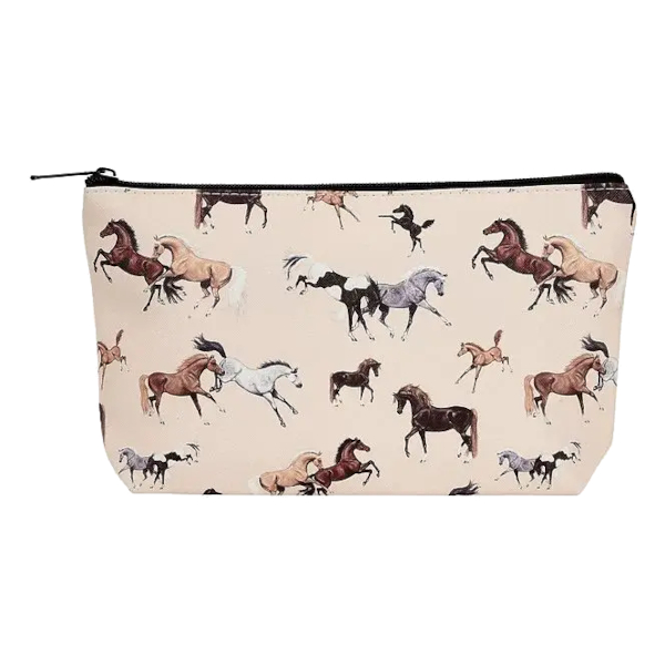 Cosmetic Case AWST Intl Horse Motif Horses All Over Beige