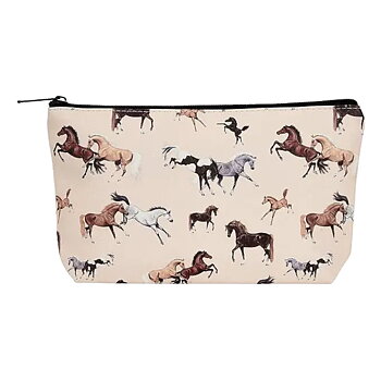 Cosmetic Case AWST Intl Horse Motif Horses All Over Beige