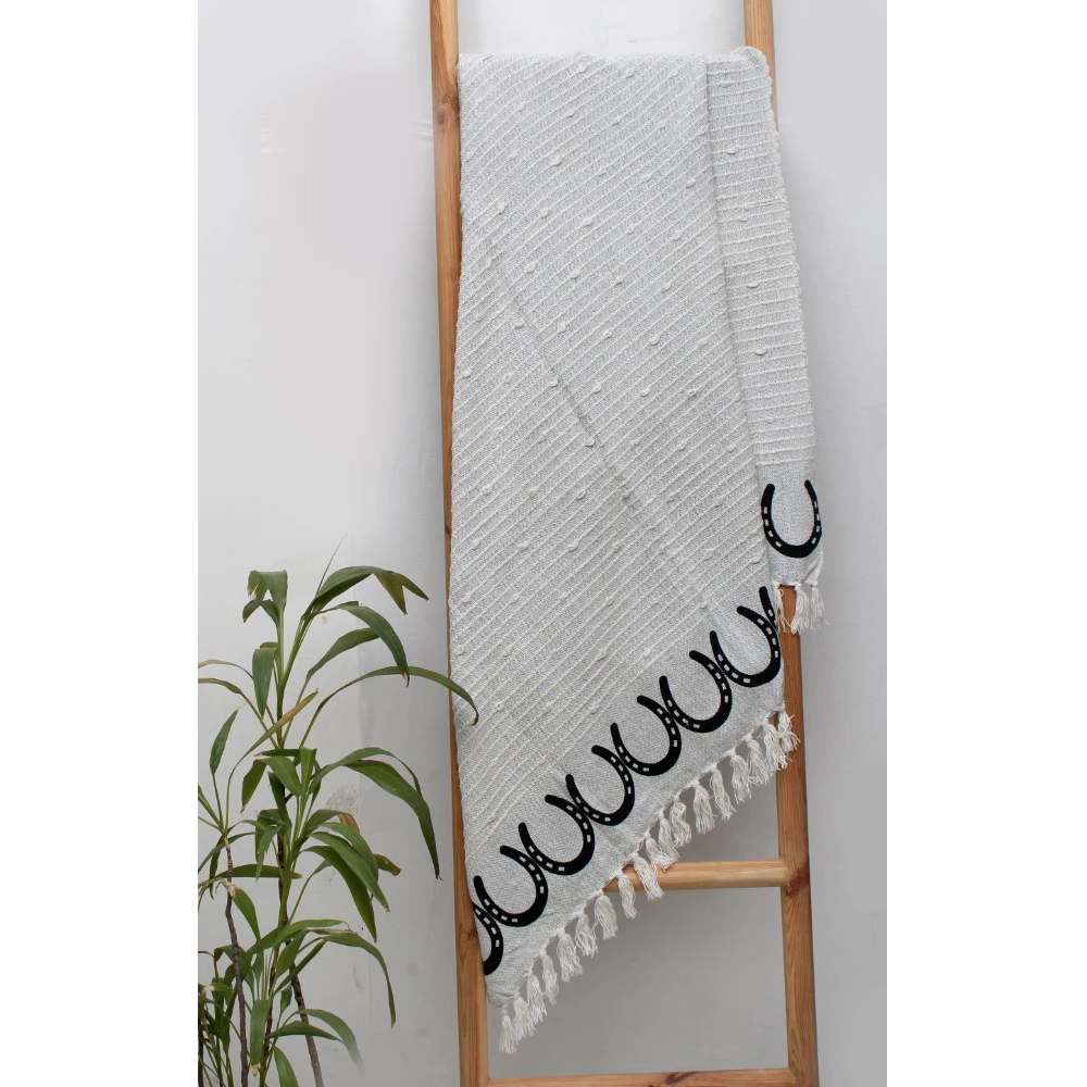 Cotton Throw AWST Intl Horseshoes White - 2