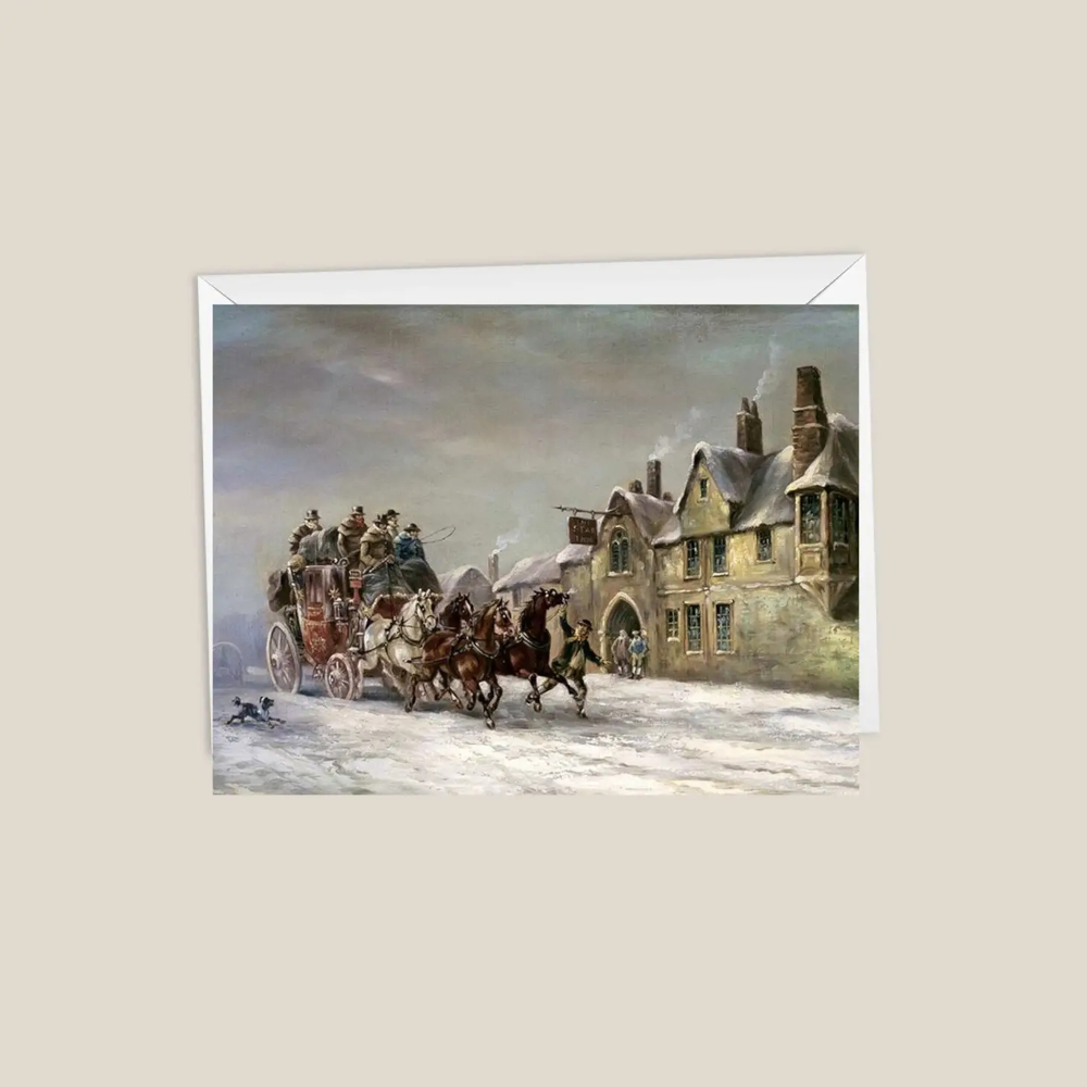 Christmas Card Nimrod Paper Horse Motif Bath Mail Coach In Winter