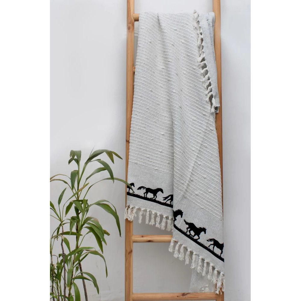 Cotton Throw AWST Intl Horses White - 2