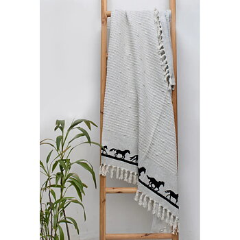 Cotton Throw AWST Intl Horses White