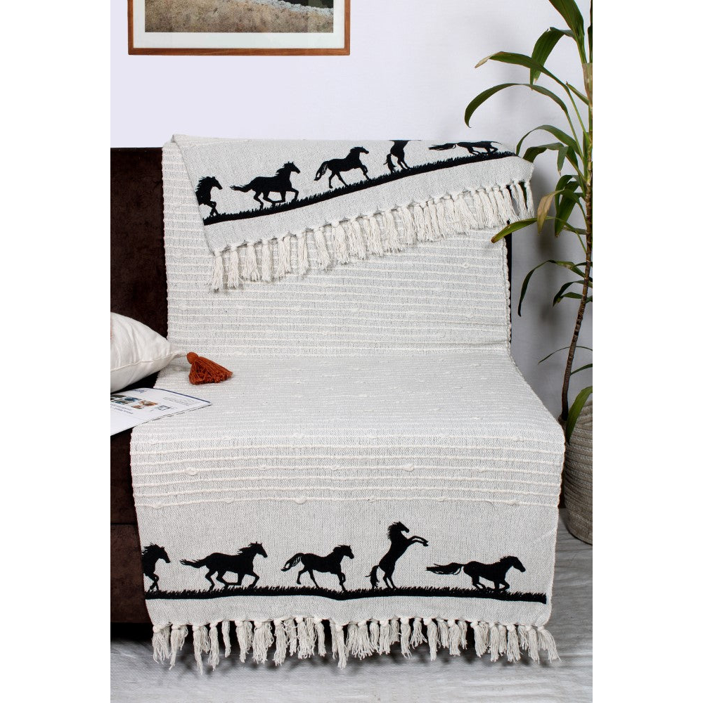 Cotton Throw AWST Intl Horses White