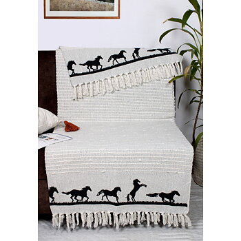 Cotton Throw AWST Intl Horses White