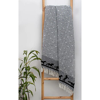 Cotton Throw AWST Intl Horses Svart