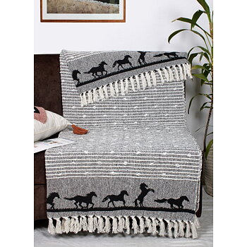 Cotton Throw AWST Intl Horses Svart