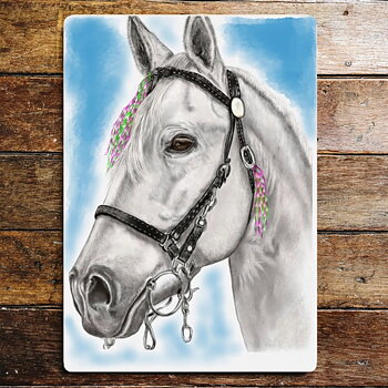 Metal Sign Grey Horse Head